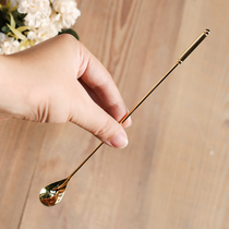 Spot Japanese tableware salus long handle stainless steel gold plated golden spoon Milk tea juice bartending mixing stick