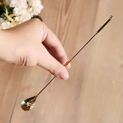 Spot Japanese tableware salus long handle stainless steel gold-plated golden spoon milk tea juice bartending mixing stick