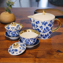  LEGLE French LIGU Blue and white ceramic Teapot Cover bowl Tea bowl Teacup Gold Chinese tea set quality