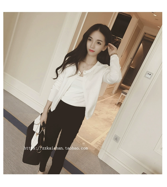 Áo len ngắn Hàn Quốc áo len mỏng màu đỏ của phụ nữ áo len mùa xuân và mùa thu cổ tròn Áo khoác mỏng áo choàng dài tay áo choàng áo len lông thỏ