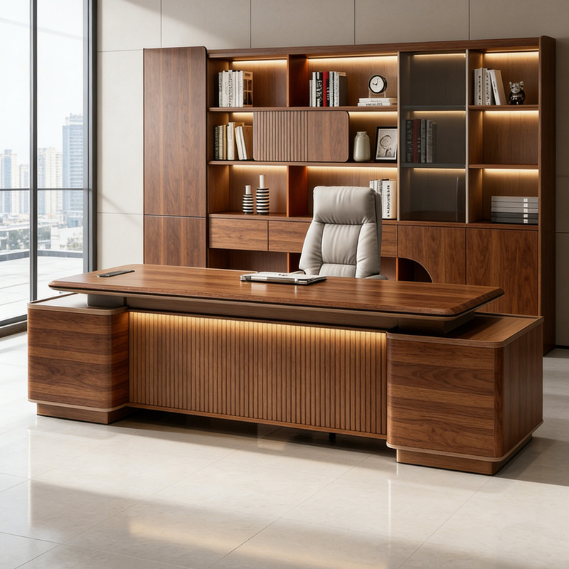 New Chinese-Style Executive Desk, Solid Wood Executive Desk, North American Black Walnut President's Office Desk, Song-Style Aesthetic Furniture