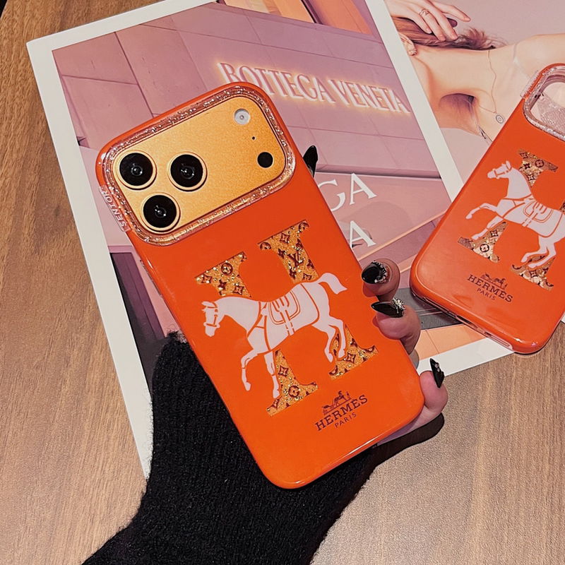 Hermès Orange Apple 17 Pro Max Phone Case New Model iPhone 17 Full Coverage 16 Pro Max Shockproof 15 New Year 14 Glitter 13 Pony Fashion Unisex Pro Orange