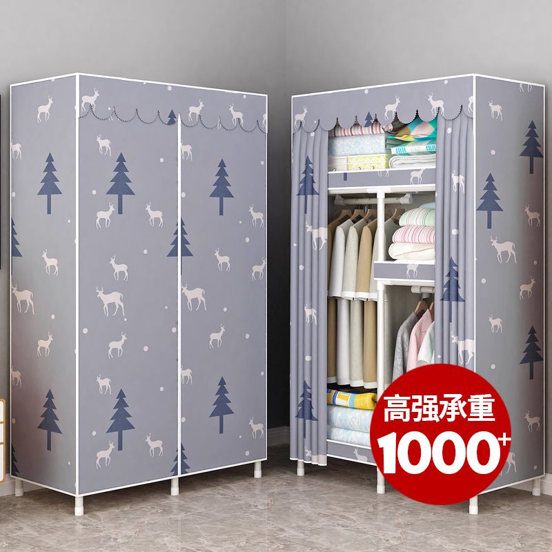 Dormitory small wardrobe steel tube bold reinforcement simple assembly fabric storage cloth wardrobe single all-steel rack hanging wardrobe