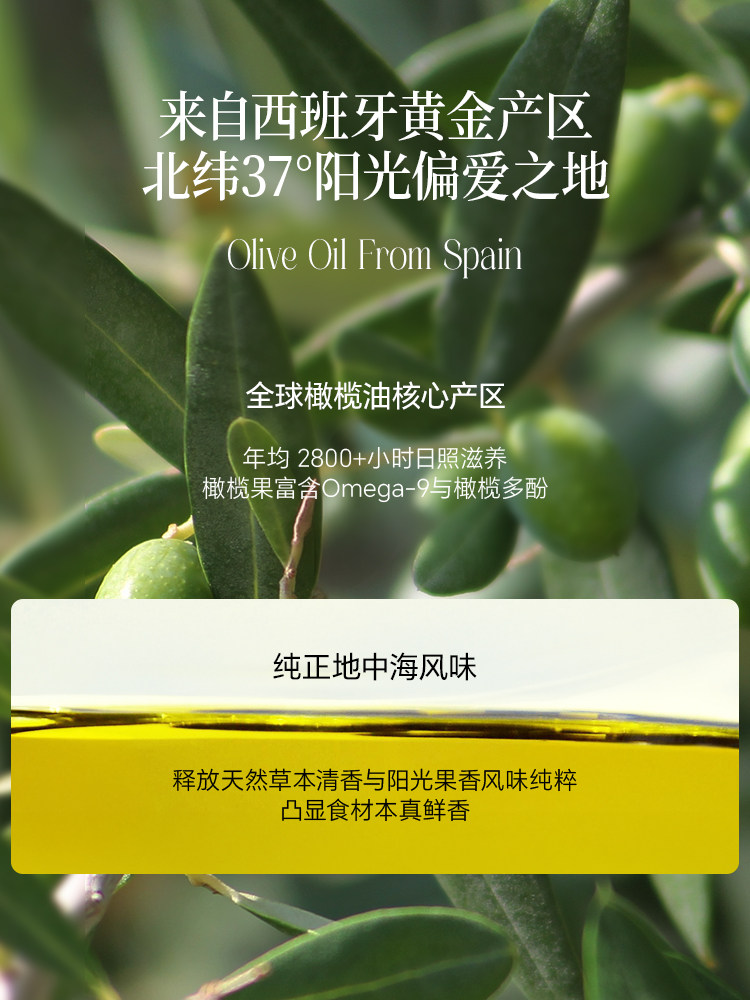 Shengmai Extra Virgin Olive Oil 1L*2 Bottles Spanish Imported Crude Oil Official Authentic Healthy Oil for Cold Dishes and Stir-Frying
