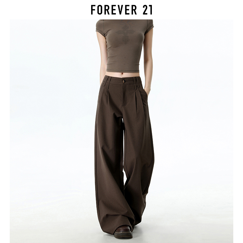 Forever 21 American Retro Brown Coffee Color Relaxed Pleated Wide-Leg Suit Pants Women's Loose Drape Casual Pants Forever 21 American Retro Brown Coffee Color Relaxed Pleated Wide-Leg Suit Pants Women's Loose Drape Casual Pants