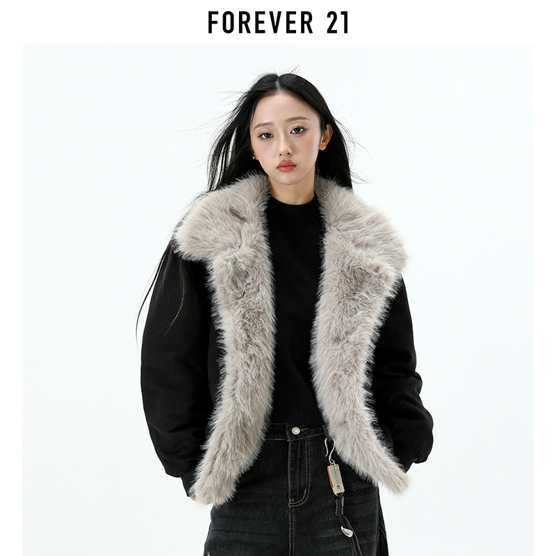 Forever 21 American Style Spicy Girl Street Style Fur Collar Cotton Jacket for Women, New Spring Lazy Style Jacket