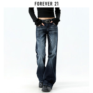 Forever 21 American Retro Blue-Gray Straight-Leg Flared Jeans for Women, Spring and Summer, Low-Waisted, Slim-Fit, Bootcut Pants