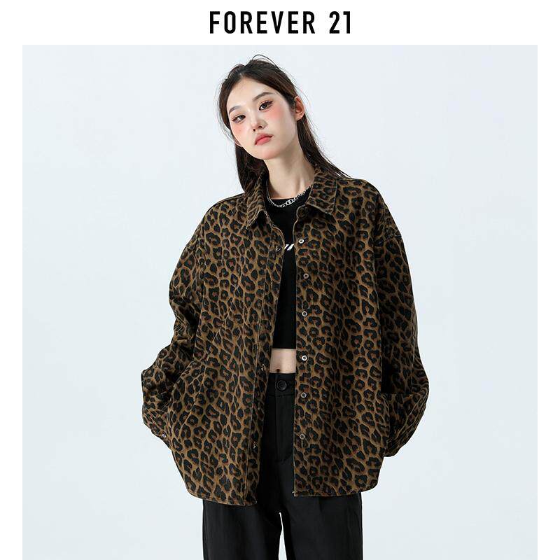 Forever 21 Американский ретро топ с леопардовым принтом и длинными рукавами, осенняя свободная повседневная рубашка в ленивом стиле, куртка-жакет Изображение 1