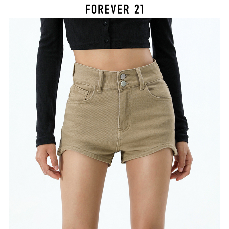 Forever 21 American Retro Khaki Denim Shorts for Women, New Summer High-Waisted Slimming Hip-Covering Hot Pants Forever 21 American Retro Khaki Denim Shorts for Women, New Summer High-Waisted Slimming Hip-Covering Hot Pants