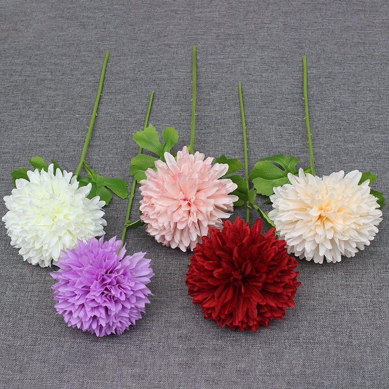 Wedding hall simulation flower thorn ball table tennis chrysanthemum wedding single head big thorn ball small hydrangea silk flower flower arrangement table flower