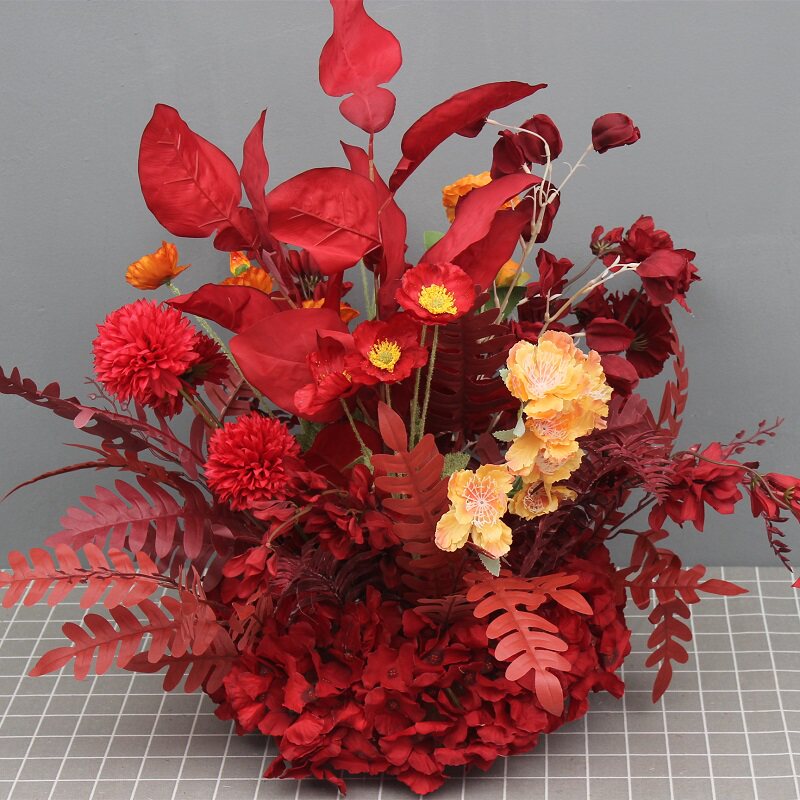 Wedding Celebration Road Leading Row Flowers Large Grapefruit Leaf Silk Cloth Basin Flowers Foggy Blue Sen Ensemble Wedding Hall Hotel Stage Decoration Flowers