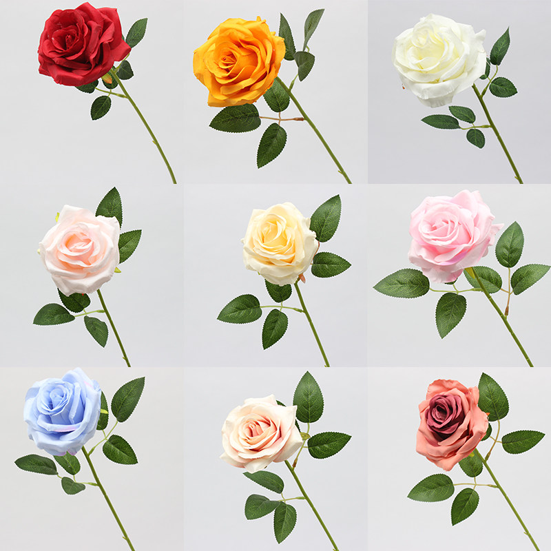 Simulation flower single branch Alice rose red champagne small fresh bouquet silk flower wedding hall soft decoration rose