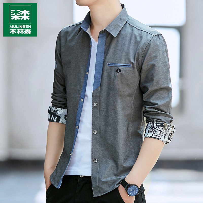 Wooden Linsen Shirt Male Sleeve Summer Han Edition Current Town Business Leisure Spring and Autumn Shirt Men's Clothing