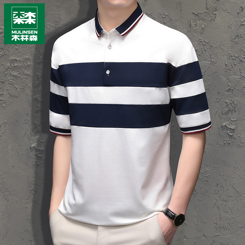 Wood Linson Turtleneck Polo Shirt Male Summer Slim loose Business casual high-end short sleeve T-shirt inner lap top