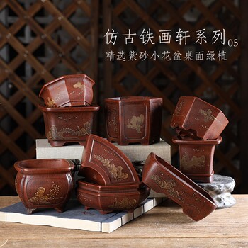 Tiehuaxuan retro series 5 nuannuan selected purple clay small flower pot succulent green plant indoor bonsai classic micro