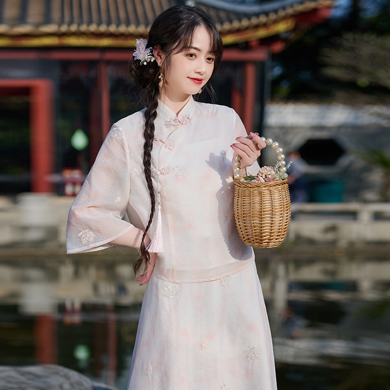 Artistic and Gentle Style Girl's Outfit, Chinese-Style Tassel Top with Skirt Set, Spring and Summer New Chinese-Style Zen Tea Clothing