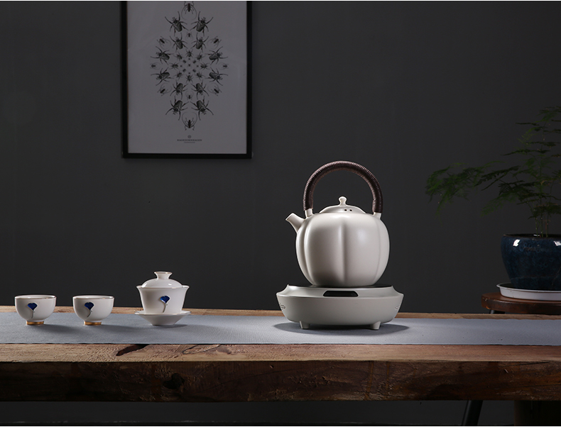 Electric TaoLu boiled tea, open the slice white clay soda glaze ceramic POTS pumpkin pot kettle health ceramic tea stove teapot