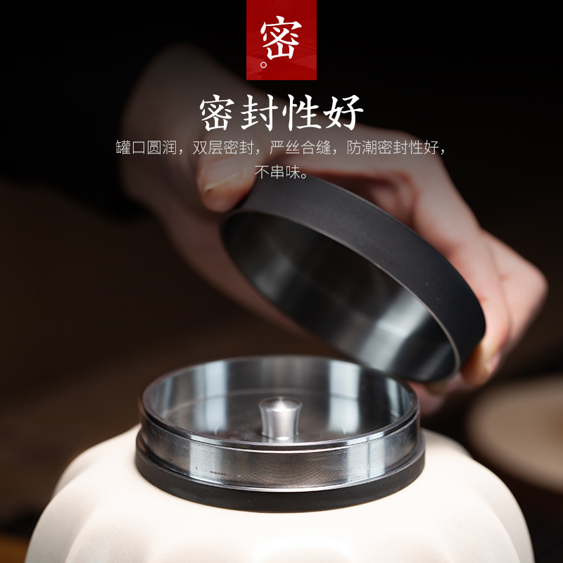 Large jingdezhen ceramic tea caddy fixings warehouse full manual pure tin lid seal pot home pu 'er tea POTS to wake