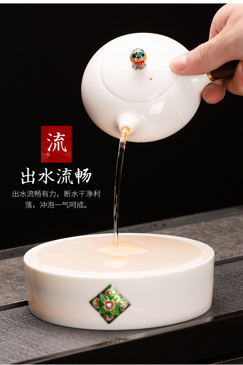 Suet jade porcelain of a complete set of kung fu tea set suit household dehua white porcelain teapot teacup contracted side ceramic tureen