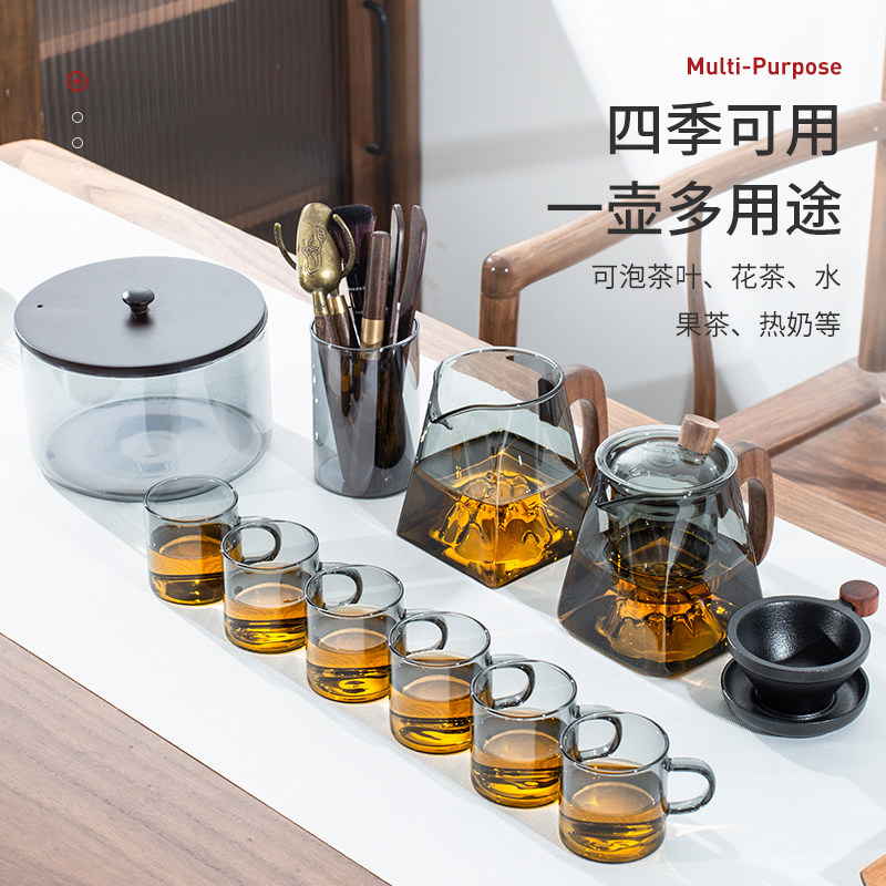 Glass Tea Set Suite Office Home Upmarket Tea Set High Boron Silicon High Temperature Resistant with lid Anti-scalding tea pot-Taobao