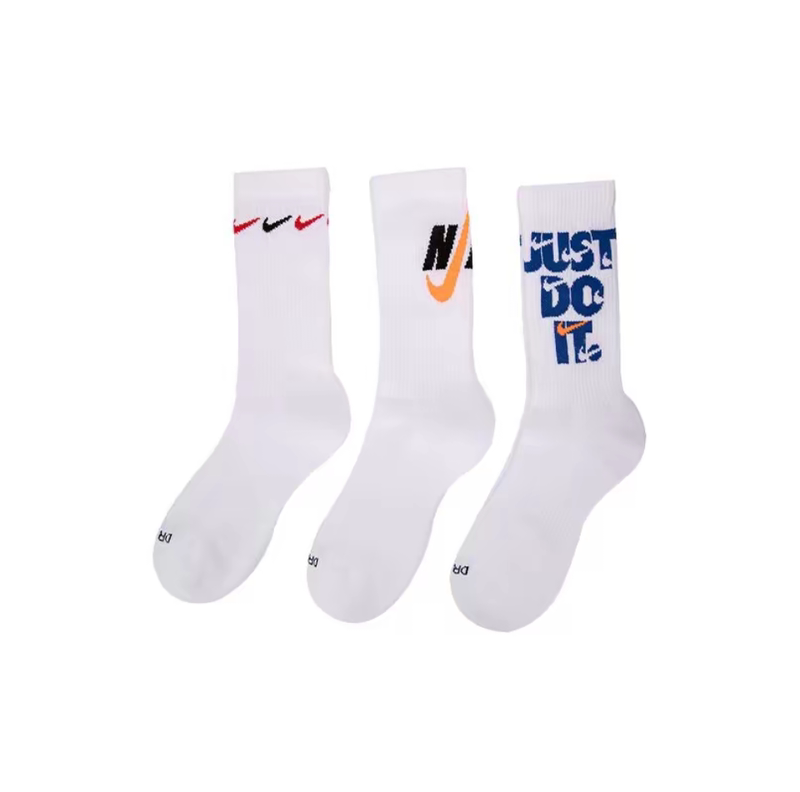 Nike Printed Logo Sports and Leisure High Socks, Universal, Same Style for Men and Women, 3 Pairs, White Dh3822-902