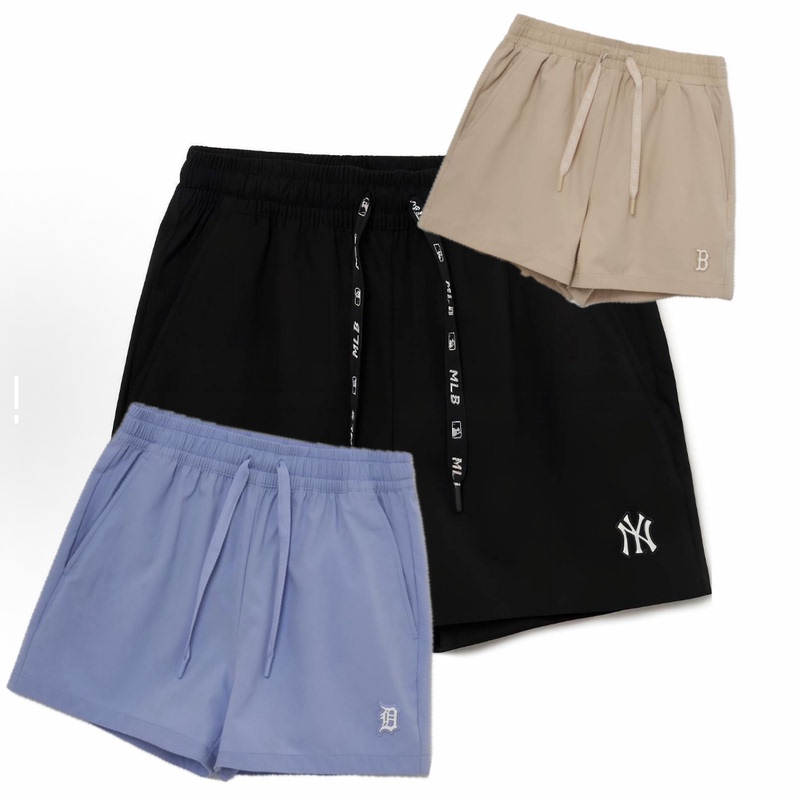 Mlb Logo Pattern Elastic Loose Casual Shorts, Same Style for Men and Women, Black 3Fsmb0133