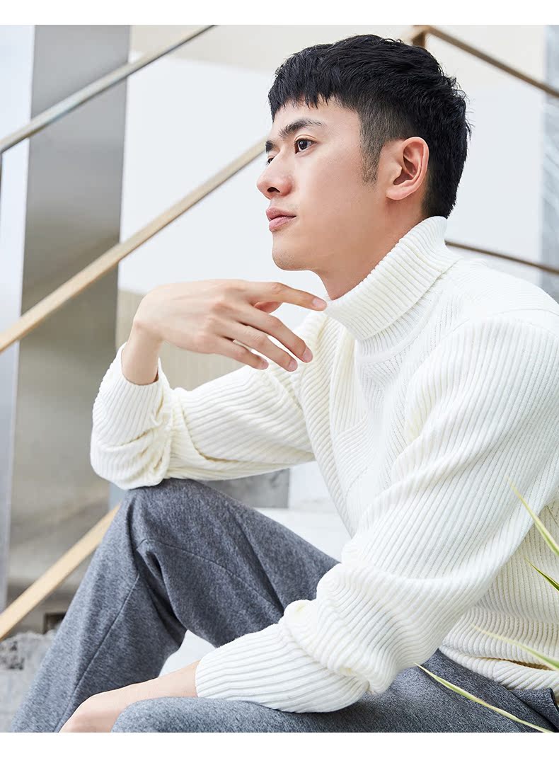 GLM nam 2019 mùa thu thanh niên nam cao cổ áo len thời trang rắn màu dày áo len dày - Hàng dệt kim ao len nam