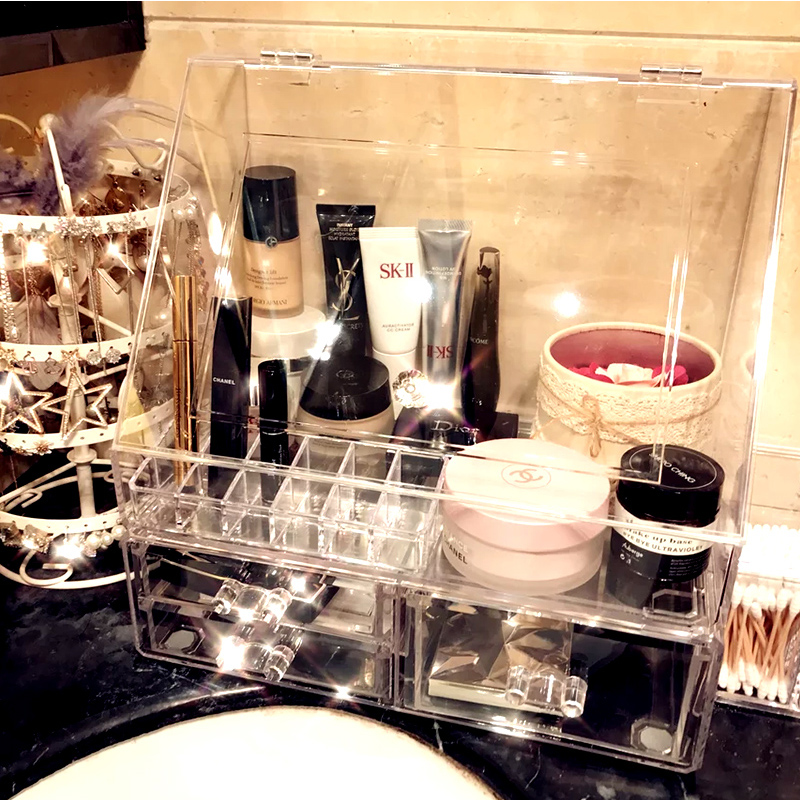 Ultra large number transparent cosmetic containing box anti-dust skincare net red desktop makeup table mouth red eye shadow disc containing box