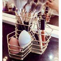 ins Nordic makeup brush tube desktop transparent lipstick powder puff makeup tool bedroom gold storage box brush bucket