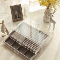 Transparent acrylic jewelry box Jewelry storage box Dust-proof earrings Earrings necklace Flannel jewelry ring makeup box