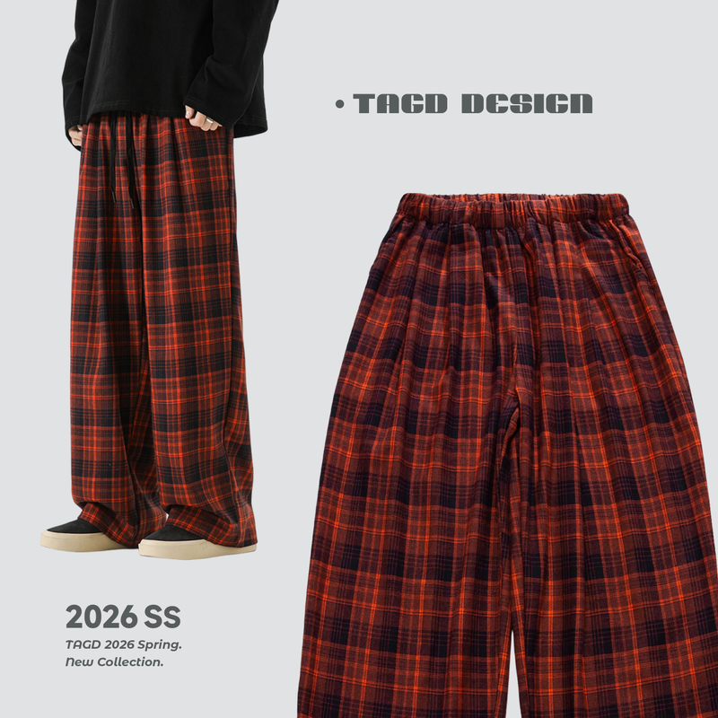 Out of the Ordinary Tagd Niche Design Wang Jiaer Style Lazy Drape Red Plaid Pants for Men and Women
