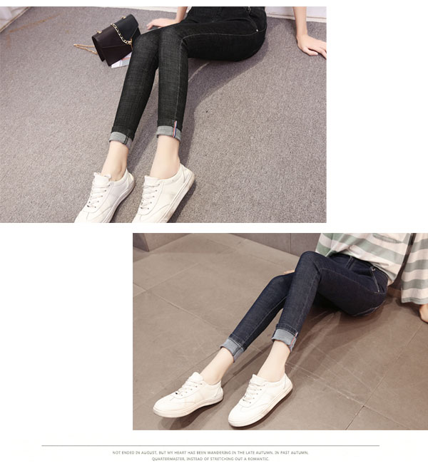 Xuân hè 2017 mới quần jeans cạp cao nữ cạp cao quần lọt khe chân bút chì quần rộng size mỡ mm áo phông rộng nữ