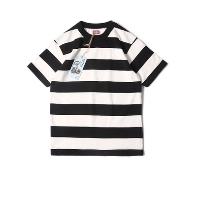 Bobdong 5cm Yarn-Dyed Stripes Heavy 330g Pockettee Prison Uniform/Motorcycle Short-Sleeve Tee
