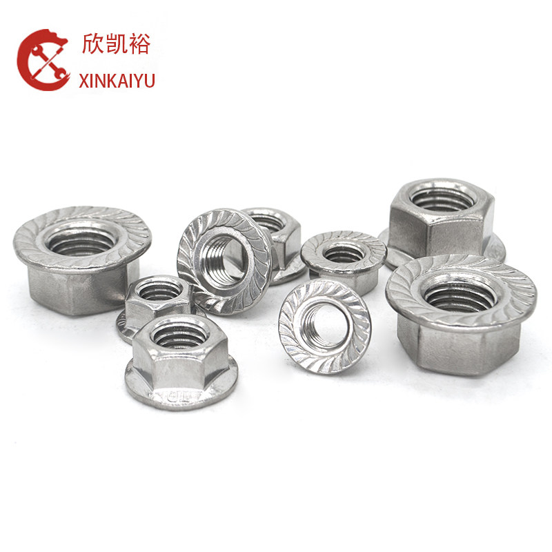 304 stainless steel flange face nut flower tooth hexagonal non-slip with pad screw cap DIN6923M3M4M6M12M16