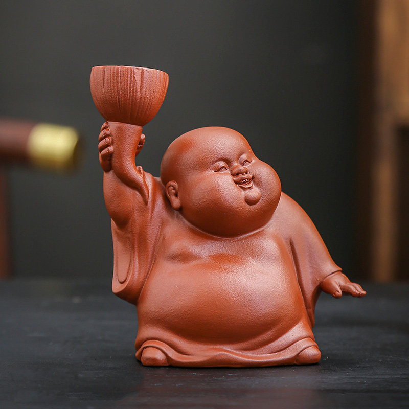 禅意小和尚茶宠摆件小僧紫砂小砂弥书柜茶具茶桌摆设办公玄关饰品-淘宝
