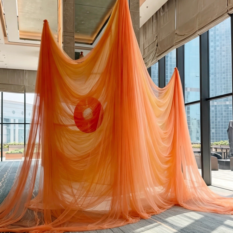 Warm Yellow, Orange, and Gold Transparent Gauze Fabric for Wedding Dresses, Wedding Celebrations, Background Ceiling Decoration, and Decorative Gauze