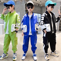 Boy Tooling Suit 2022 Spring Dress New Ocean Air Great Boy Spring Autumn Han Edition Children Casual Trendy Hip Hop Wind