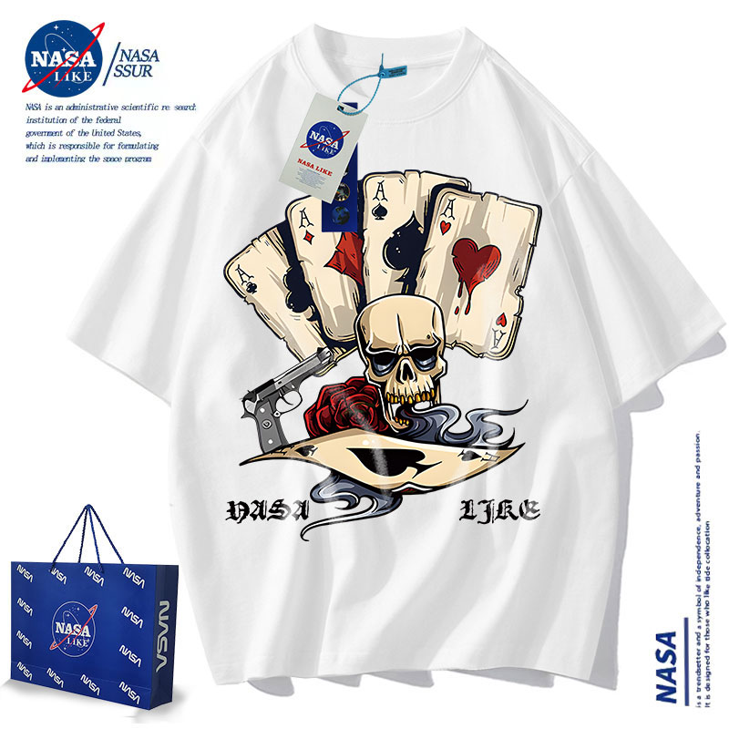 NASA联名~德州扑克牌t恤短袖男夏季2026新款潮牌美式宽松情侣上衣