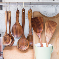Tak Thai teak kitchenware set household wooden spoon long handle spoon wooden spoon wooden spoon solid wood colander shovel without paint