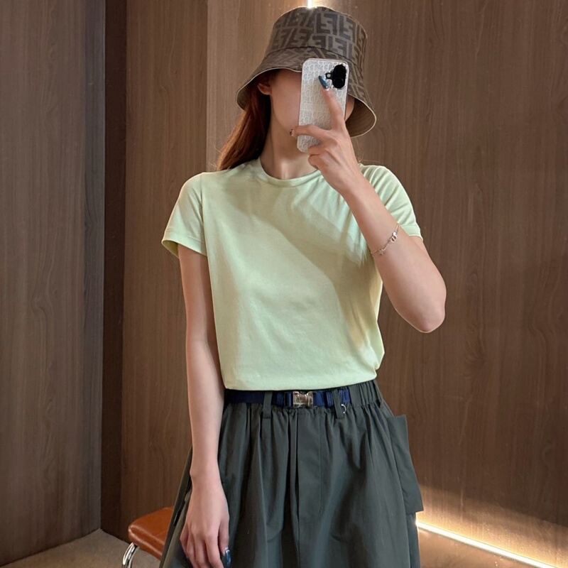 Row Pima Cotton Short-Sleeve 100% Pure Cotton Silky Yoga T-Shirt, Slimming Simple Style Sports Top for Women, Round Neck