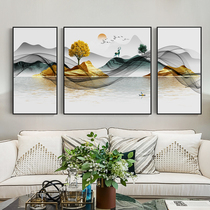 New Chinese decoration painting Feng Shui Leaning on Mountain Merchants Atmospheric Sofa Fresco Hanging Painting Living-room Landscape Triptych Background Wall Painting