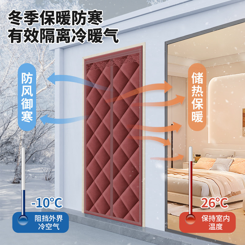 Winter thickened Home Warm Wind Windproof Partition Air Conditioning Cotton Door Curtain Soundproof Anti-Chill Self-Suction Free Stiletto Curtain-Taobao