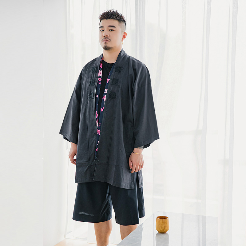 Wayne Xavier tăng chất béo vào mùa xuân và mùa hè lớn đang lớn đứng-off Nhật thêu kimono cardigan áo khoác mỏng nam 5542