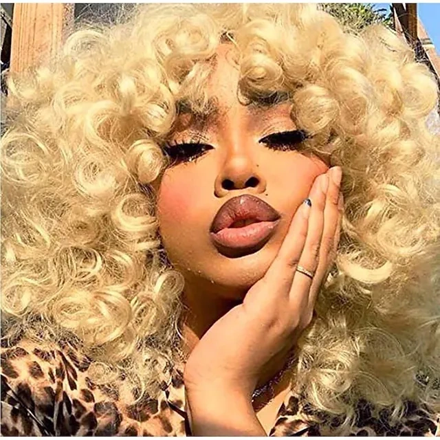 Cross-Border Wigs African Small Curly Wigs for Women European and American Fashion Light Blonde Short Curly Synthetic Hair Wigs Rose Net Wig
