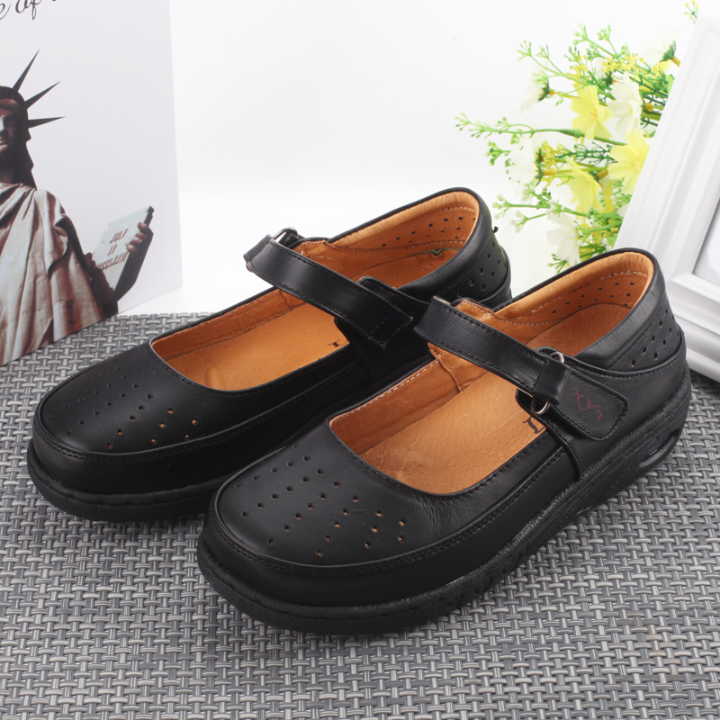 Nyi Air Cushion Nurse Shoes, First Layer Cowhide, Summer Work Casual Shoes, Pregnant Women's Shoes, Black Sandals 2603