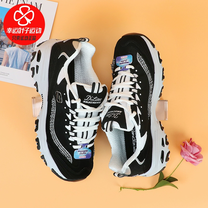 Giày nữ Skechers giày panda giày sọc ca rô cổ điển giày thường giày cũ 13090-BKW - Dép / giày thường