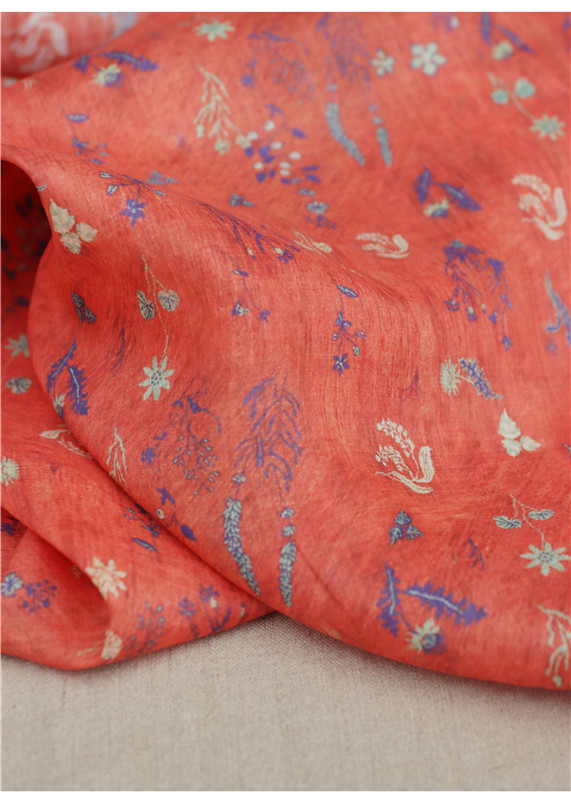 Give back 30% off original women's fabric 18 new transparent printing black linen material spike orange