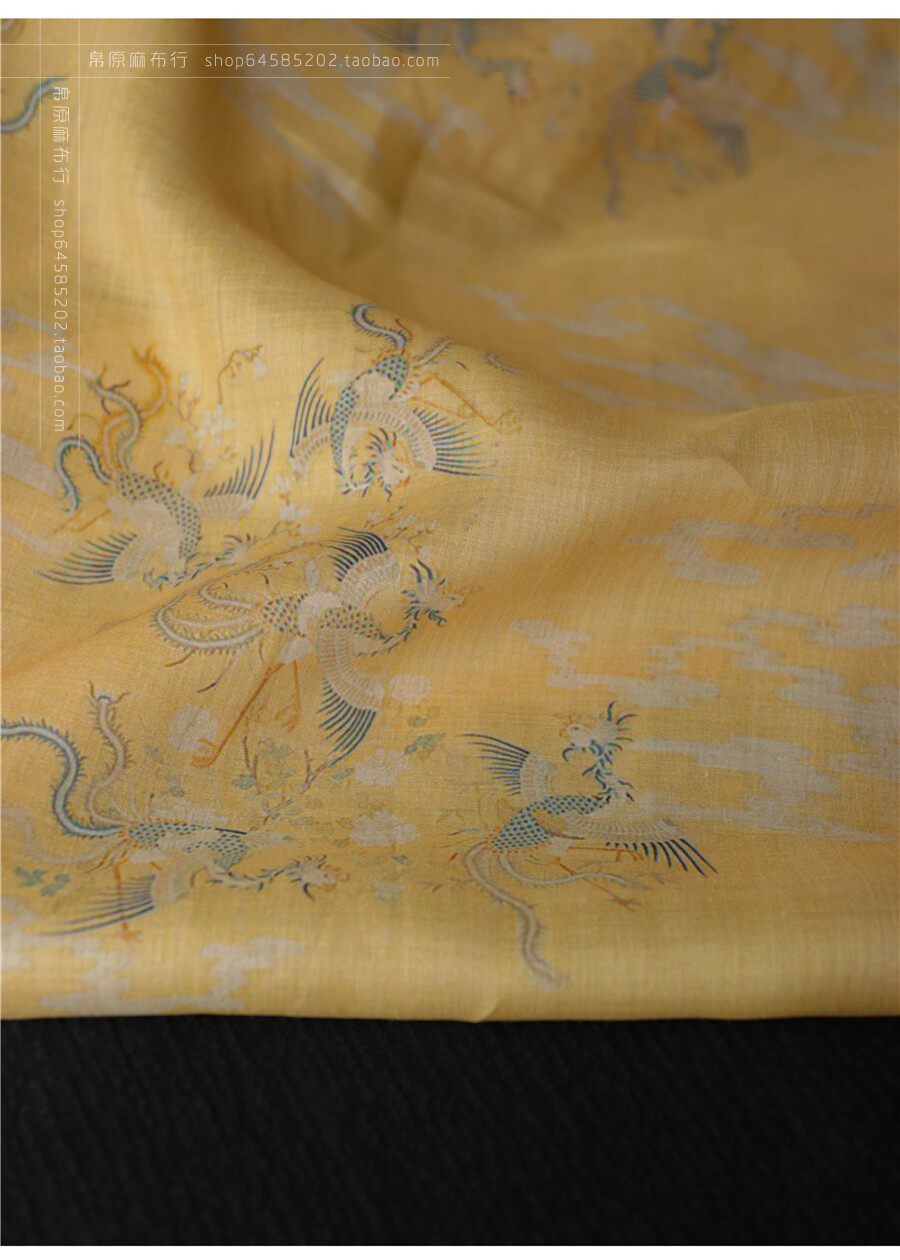 Give back 30% off the order fabric pure hemp digital printing auspicious cloud crane dress robe fabric