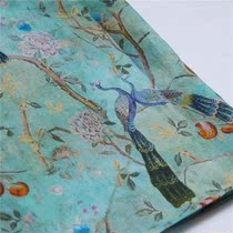 Brand order surplus dress cheongsam robe fashion peacock inkjet polished thin ramie fabric