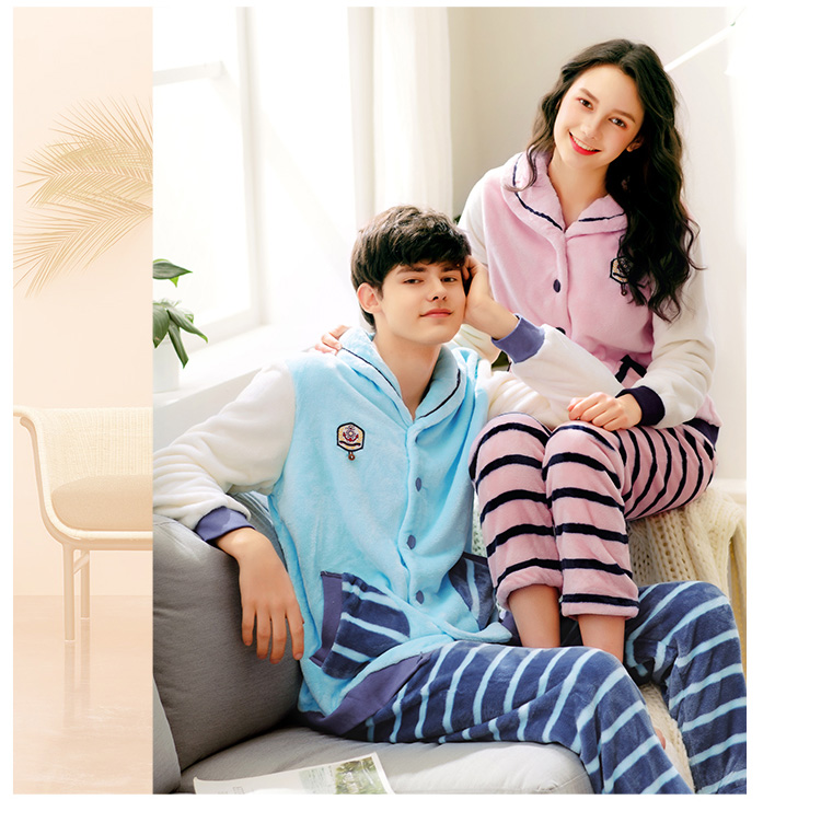 Fen Teng mùa thu và mùa đông mới san hô nhung vài bộ đồ ngủ phụ nữ dày ve áo flannel nam rắn màu áo len dịch vụ nhà bộ đồ mặc nhà mùa hè